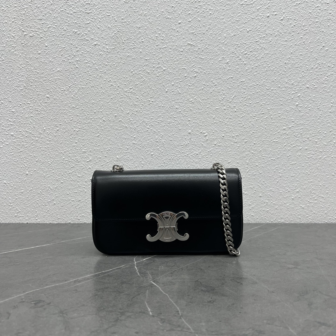 Celine Chain Shoulder Bag Claude In Shiny Calfskin Black/Silver 197992